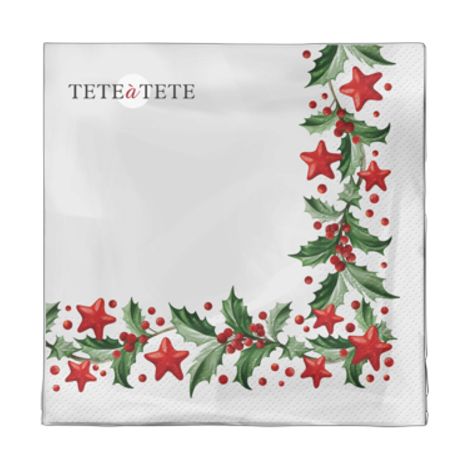 Tete a Tete Servietten mit Stechpalmen- und Sternenmuster, 3-lagig, 33 x 33 cm, 1/4 gefaltet, 20 Stück pro Packung