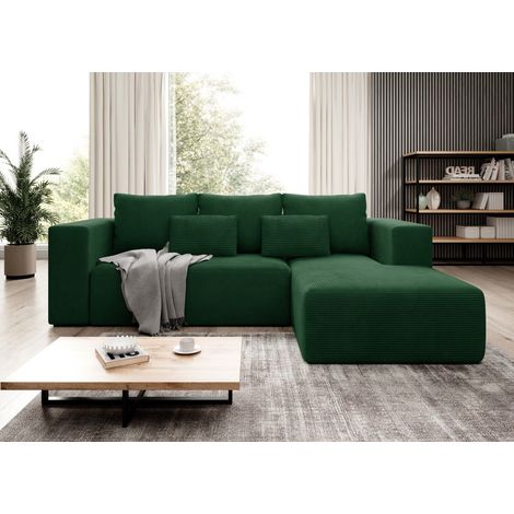 Stripes Jumbo Cord Right Hand Facing Corner Sofa Bed - Bottle Green (1/5)