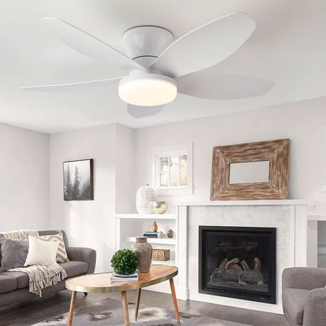 Ventilateur de plafond 88 cm avec éclairage et télécommande, ventilateur de plafond moderne à LED à intensité variable, 6 vitesses, minuterie, 5 pales