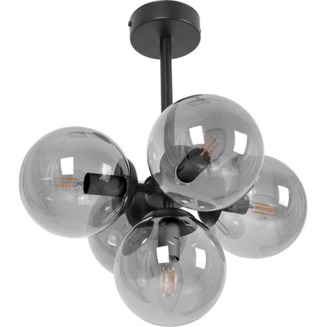 Plafonnier noir 5 globes verre fumé Megan E14 Kaja (1/5)