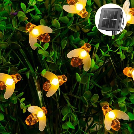 Guirlande lumineuse solaire féérique avec abeilles, lumière blanche chaude, étanche, imitation d'abeille, fil de 9,4 mètres en plastique pour jardin-AquaForge