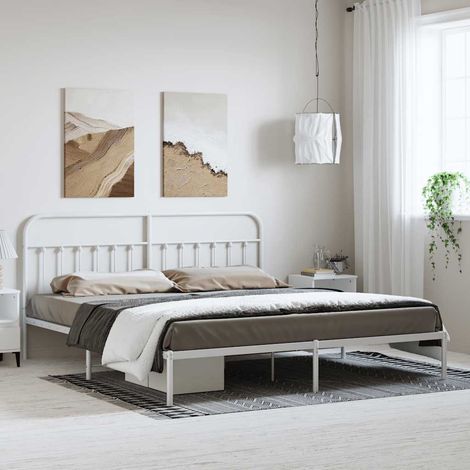 Bettgestell mit Kopfteil Metall Weiß 193x203 cm