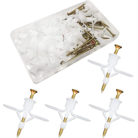 Plasterboard Dowels, Plaster Wall Fixings, Hollow Wall Fixings, for Plasterboard Wall Installation (White, 50pcs) (1/5)