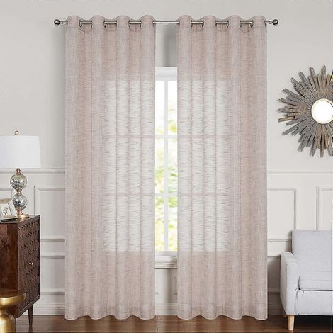 Rideaux décoratifs en voile corail, texture lin, pour salon et chambre, avec œillets, style rustique, 132 x 213 cm.