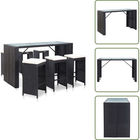 Cuscini per seduta - vidaXL Set da Bar da Giardino 7 pz con Cuscini in Polyrattan Nero - Tavolo da giardino