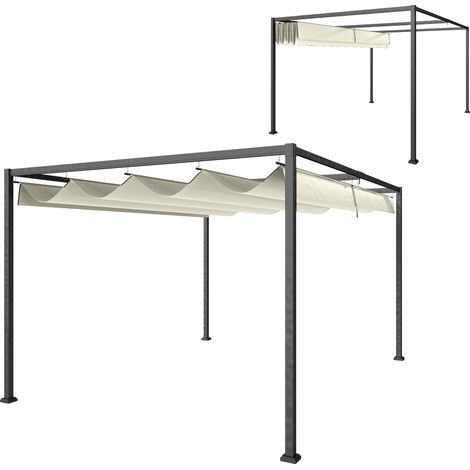 Pergola extérieure 4x3 m avec toile rétractable structure métal polyester crème abri terrasse jardin moderne robuste (1/5)
