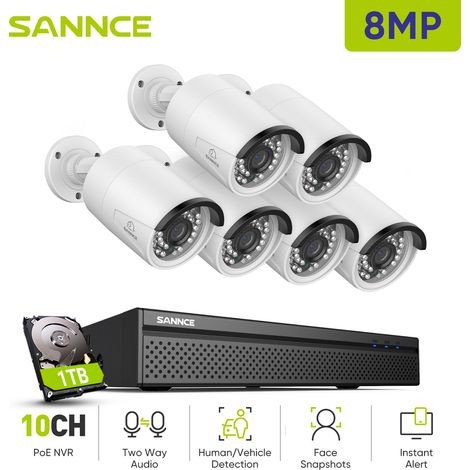 SANNCE 4K Outdoor Surveillance Kit 6 IP Cameras Smart Two-Way Audio IR Night Vision Security Camera System 1TB (1/5)