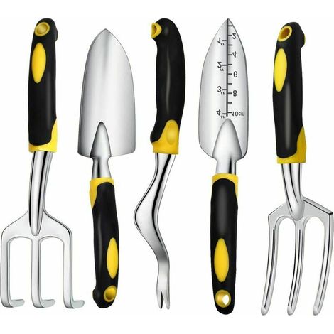 Kit d'outils de jardinier 5 outils de jardinage en aluminium avec poignée ergonomique en caoutchouc souple Outils à main Ensemble d'outils pour plantes succulentes Outils de jardinage en plein air (1/5)