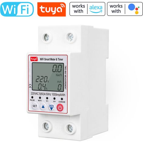 Jeffergarden Compteur d'énergie intelligent,compteur KWh,compteur d'énergie électrique 230-300V WiFi DIN-Rail,moniteur numérique de consommation d'énergie avec Smart Life/Tuya App (1/4)