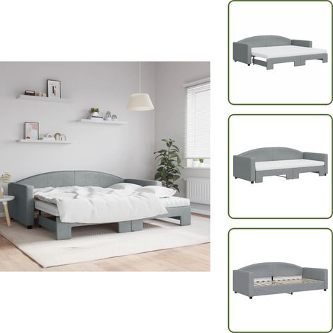 Doppelbett - vidaXL Tagesbett Ausziehbar mit Matratze Hellgrau 90x200 cm Stoff - Matratze (1/5)