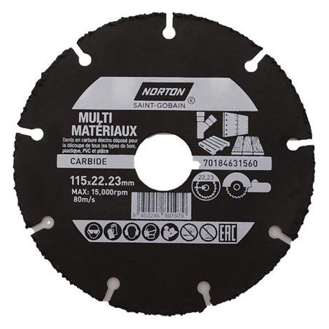 Disque carbure Norton multi-matériaux Ø 115 x 22,23 mm - Nombre de segment 9