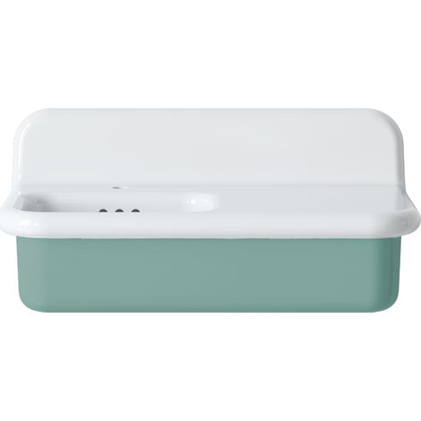 Lavabo rétro asymétrique en céramique 80 cm - True Colors Lite - Vert Eau (1/4)