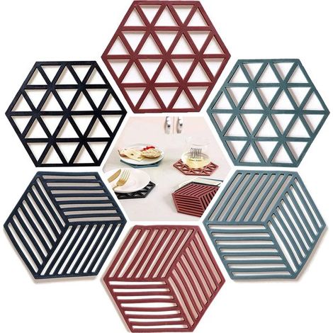 Manteles individuales de silicona, Juego de 6, Agarraderas antideslizantes, posavasos, agarraderas, soportes para cucharas, Cocina y comedor (1/5)