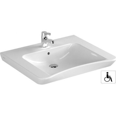 Vitra – Vasque suspendue 65 cm PMR en céramique blanche – Bac profond avec angles arrondis – 1 trou de robinetterie – Trop-plein intégré (1/8)