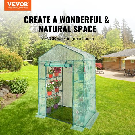 Serre de Jardin 141x74,5x205 cm Tente Abri de Plantes avec Étagères Bâche PE Haute Résistance avec Porte et Fenêtres et Cadre en Ac… (1/5)