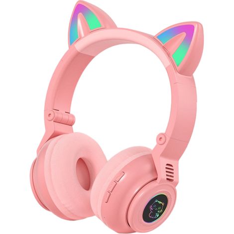 Casque Audio Enfant Sans Fil Bluetooth : Oreilles de Chat Pliable + LED + Micro + Slot Carte (1/5)