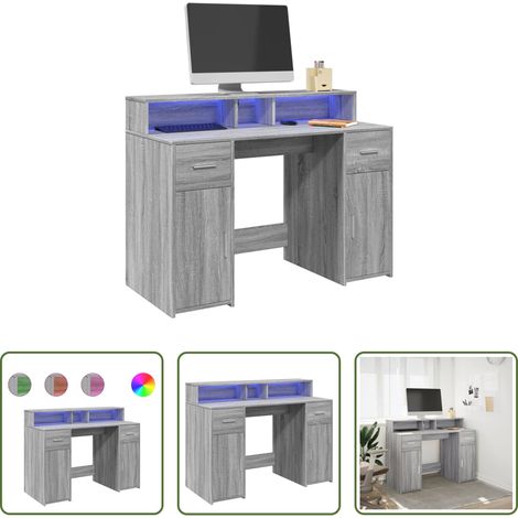 Holzschreibtisch - LED-Schreibtisch Grau Sonoma 120x55x91 cm Holzwerkstoff (1/5)