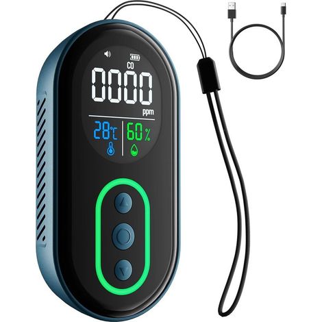 Détecteur de Monoxyde de Carbone, Détecteur CO Portable 3-en-1 Rechargeable avec Alertes Sonores Visuelles pour Voyage, Détecteur de CO pour la Maison, la Voiture la Tente - Bleu Foncé (1/5)
