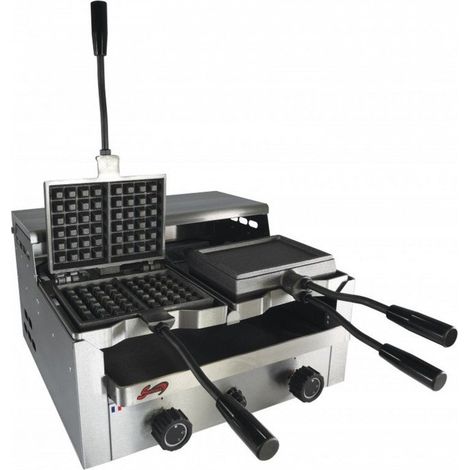 Gaufrier forain gaz PRO 2 fers, 24 alvéoles, 4 gaufres, réversible, 5240 W, GAZ
