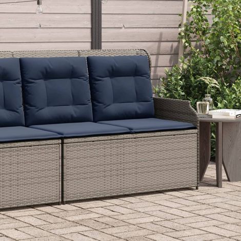 Banc de Jardin Inclinable en Résine Tressée Grise avec Coussins Bleu Marine 110x67x95 cm - PANGIVO (1/5)