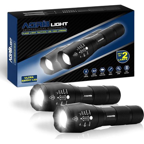 Linterna LED de 1000 lúmenes, 5 modos, resistente al agua IPX6, aleación de aluminio, zoom, para exteriores. (1/5)