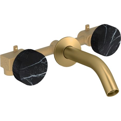 Mezclador de lavabo empotrado Grands Boulevards de 3 orificios JACOB DELAFON en mármol storm y latón cepillado