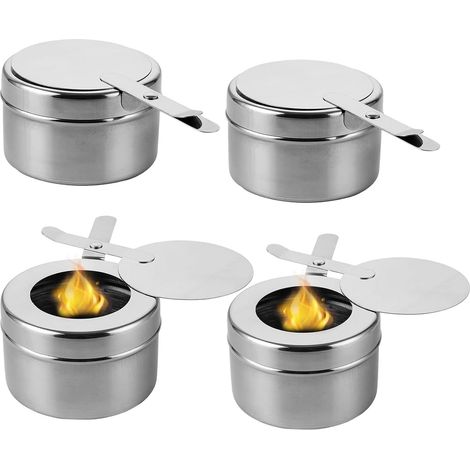 4 Pièces Réchaud Fondue Brûleur à Alcool, Récipients à Pâte Combustible, Brûleur Chafing Dish en Acier Inoxydable, Récipients à Pâte Combustible pour Buffet, Fondue, Camping (1/5)