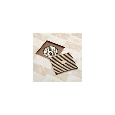 Siphon de sol carré 10x10 cm – Laiton antique – Drain anti-odeur avec crépine – Capacité d'auto-purification 98% – Facile à nettoyer (1/4)