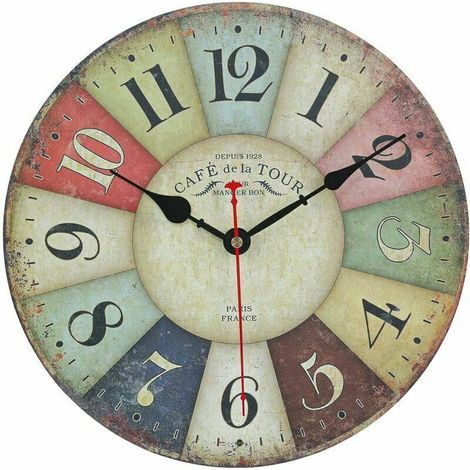 Horloge Murale Vintage Rétro - Horloge Industrielle Design Silencieuse Pendule Murale Bois Moderne pour La Chambre Cuisine Salle de Bain Bureau Hôtel Argenté Décorations murales