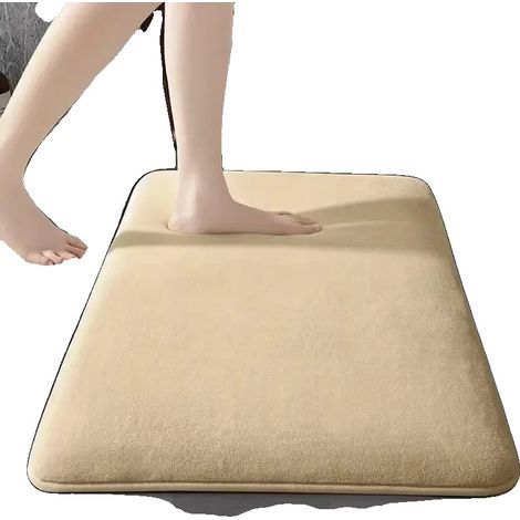 Tappetino da bagno, retro antiscivolo, materiale scamosciato felpato, 60x90 cm, cammello (1/2)