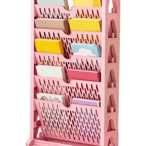 Bücherregal, Schreibtischablage für Schüler, Aufbewahrungslösung, freistehendes Regal, fünfstufiges Regal, rosa (1/5)