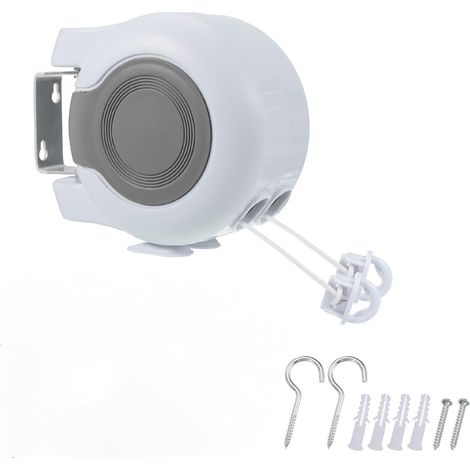 Étendoir à linge double rétractable (usage intérieur/extérieur) – Étendoir automatique de 26 mètres, convient pour le linge sec et humide – blanc