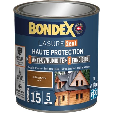 Bondex – Lasure extérieure 2 en 1 haute protection 1L – Aspect satin – Anti-UV et humidité – Protection jusqu'à 5 ans