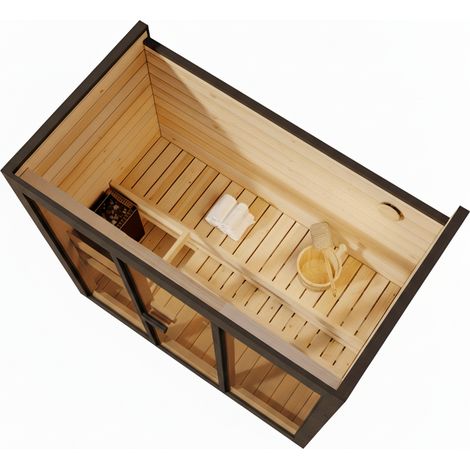 FinnTherm Gartensauna Kuuma M black Gartensauna 2 Sitzbänke aus Holz in Schwarz, Sauna mit 42 mm Wandstärke, Außensauna mit Montagematerial