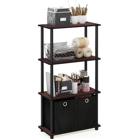 Étagère de Rangement Polyvalente à 4 Niveaux avec Bacs, Cerisier, Bois Dense, Cerise Foncée/Noir, One Size (1/5)