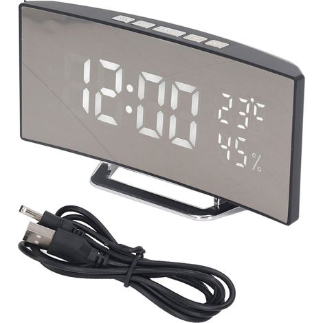 GARRYFIZH Horloge numérique LED, 3 niveaux de luminosité, Snooze, miroir électronique alimenté par batterie USB, alarme avec affichage de la température et de l'humidité, lumière blanche (1/5)