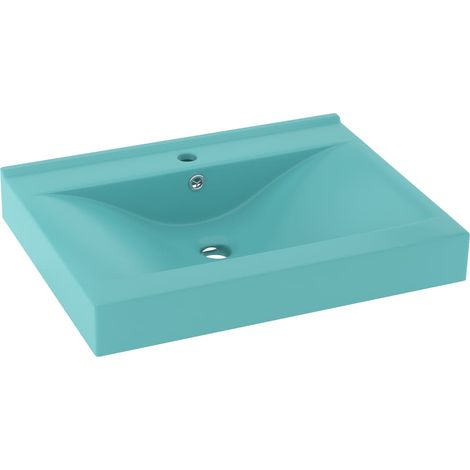Lavabo con orificio para grifo lavabo de sobre encimera lavabo de baño cocina interior de casa 60 x 46 cm cerámica verde claro mate 020002766