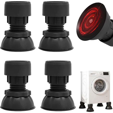 Set di 4 tappetini antivibrazione per lavatrice, neri, rialzo universale regolabile per base lavatrice (10-12 cm), base per lavatrice e asciugatrice (1/5)