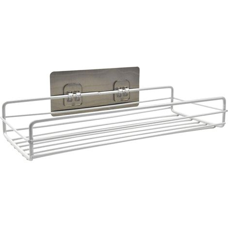 Adhesive Bathroom Shelf, No Drilling Shower Caddy, Rectangular Shower Storage Organizer, Metal Shower Caddy for Bathroom, Kitchen (White) (1/4)