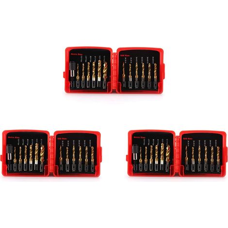Ensemble D'Embouts de Taraudage Combiné en Titane 39 Pièces Kit D'Embouts de Taraudage SAE et Métriques pour Perçage de Filetage Taraudage ébavurage (1/5)