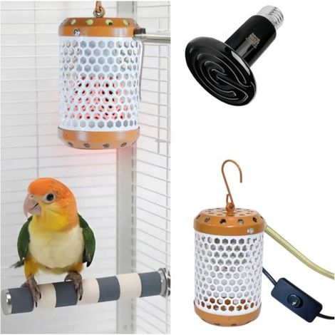 Chauffage pour cage à oiseaux - Chauffage pour perroquet - Orange - Bouton-poussoir - Ampoule 50 W incluse - Lampe chauffante en céramique - Chauffage suspendu pour cage à oiseaux - Garde vos animaux
