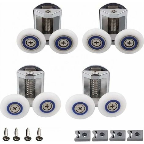 Shower Door Wheel, 4 Pieces Shower Double Shower Door Wheels, Shower Door Roller, Bathroom Shower Cabin Roller, Can Be Used to Replace Rollers in Family Bathroom (1/4)