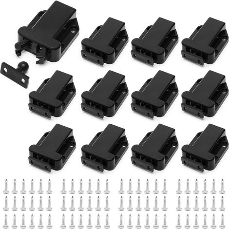 Lot de 12 Loquets à Dégagement Tactile avec Vis - Loquets Poussoir Verrouillage Automatique pour Placard, Armoire et Tiroir - Faciles à Installer (1/5)