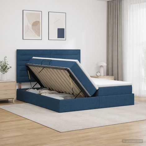 vidaXL Lit de Rangement avec tête de lit Bleu 180 x 200 cm Tissu (1/5)