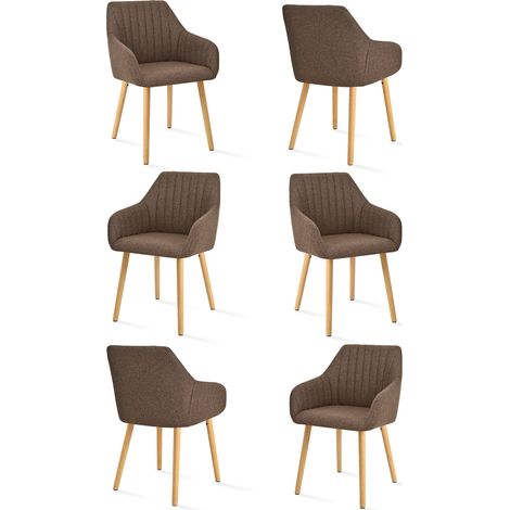 Goeurvant Chaises de salle à manger minimalistes avec soutien dorsal confortable, accoudoirs ergonomiques et pieds en bois solides - Lot de 6 – Marron foncé