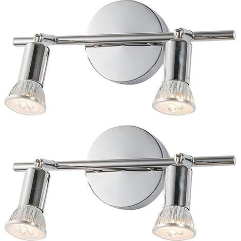 Lot de 2 plafonniers modernes à 2 lampes, plafonnier LED avec tête de lampe chromée flexible et rotative, ampoules GU10 incluses, 3000 K (1/4)