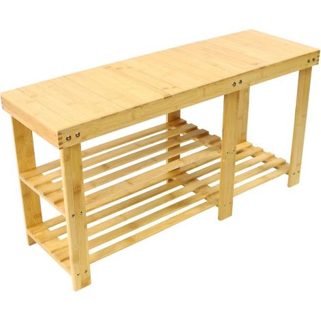 Étagère à Chaussures Bambou avec Banc 3 rangements Étagère à Chaussures 87x28x45,5cm (1/5)