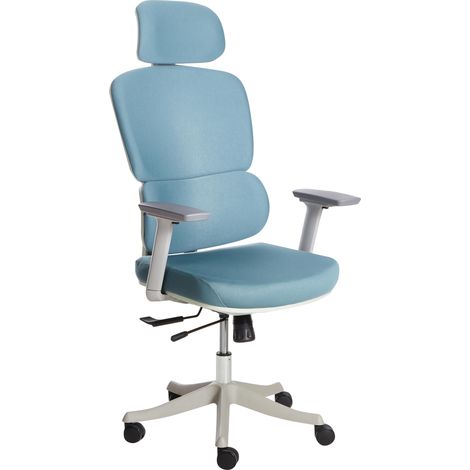 Silla de oficina funcional tapicería de poliéster reposabrazos y reposacabezas ajustables ajuste deslizante de la altura del asiento base giratoria respaldo basculante azul Viscount