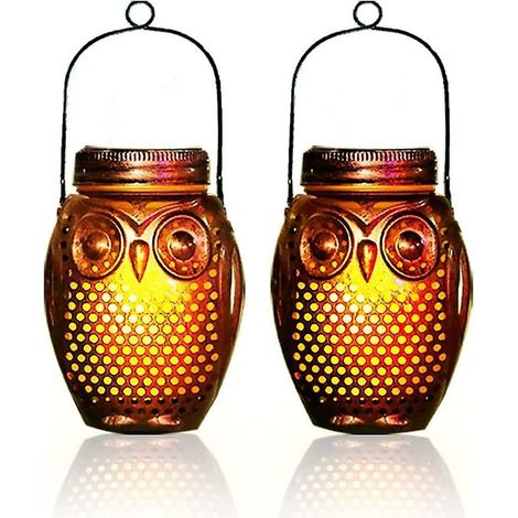 Set mit 2 Solar-Eulen-Lichtern für den Außenbereich, Einmachglas-Lichter, wasserdichte hängende Solarlaternen, flackernde Retro-Flammenfiguren-Lichter, Dekor kompatibel mit Ga (1/5)