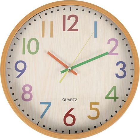 Orologio da parete silenzioso e senza ticchettio per bambini, colorato, a batteria, decorativo, ideale per camerette, asili nido, scuole e aule scolastiche.